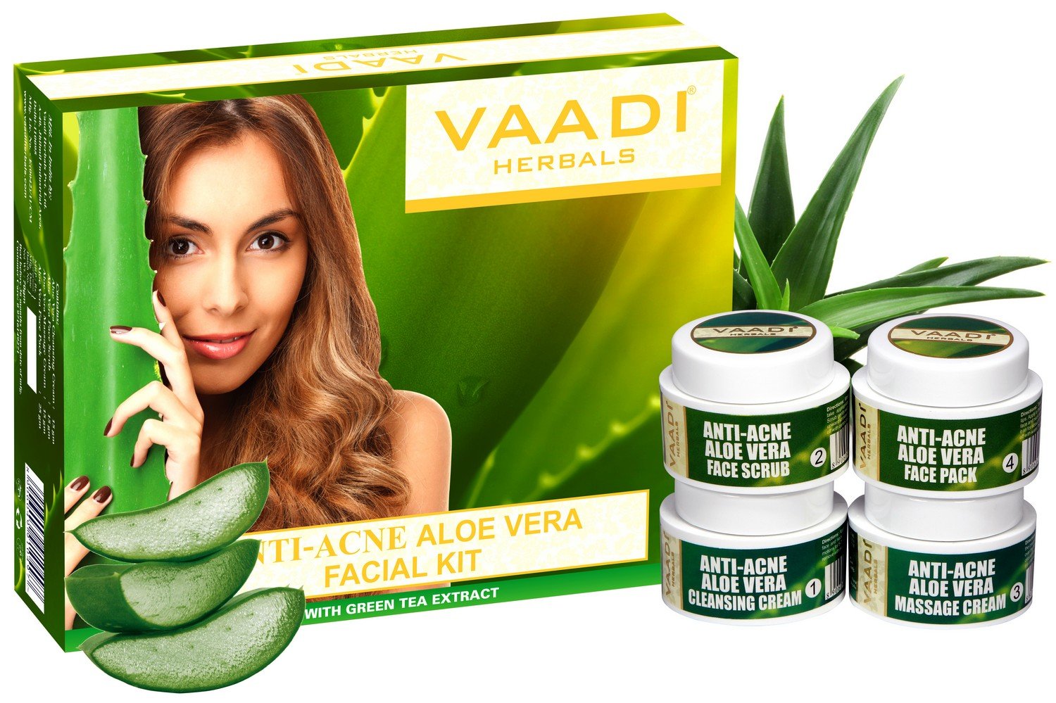Vaadi Herbals Anti Acne Aloe Vera Facial Kit with Green Tea Extract - 70g Organic Skincare for Oily & Acne-Prone Skin - Perfect for Daily Cleansing & Blemish Control