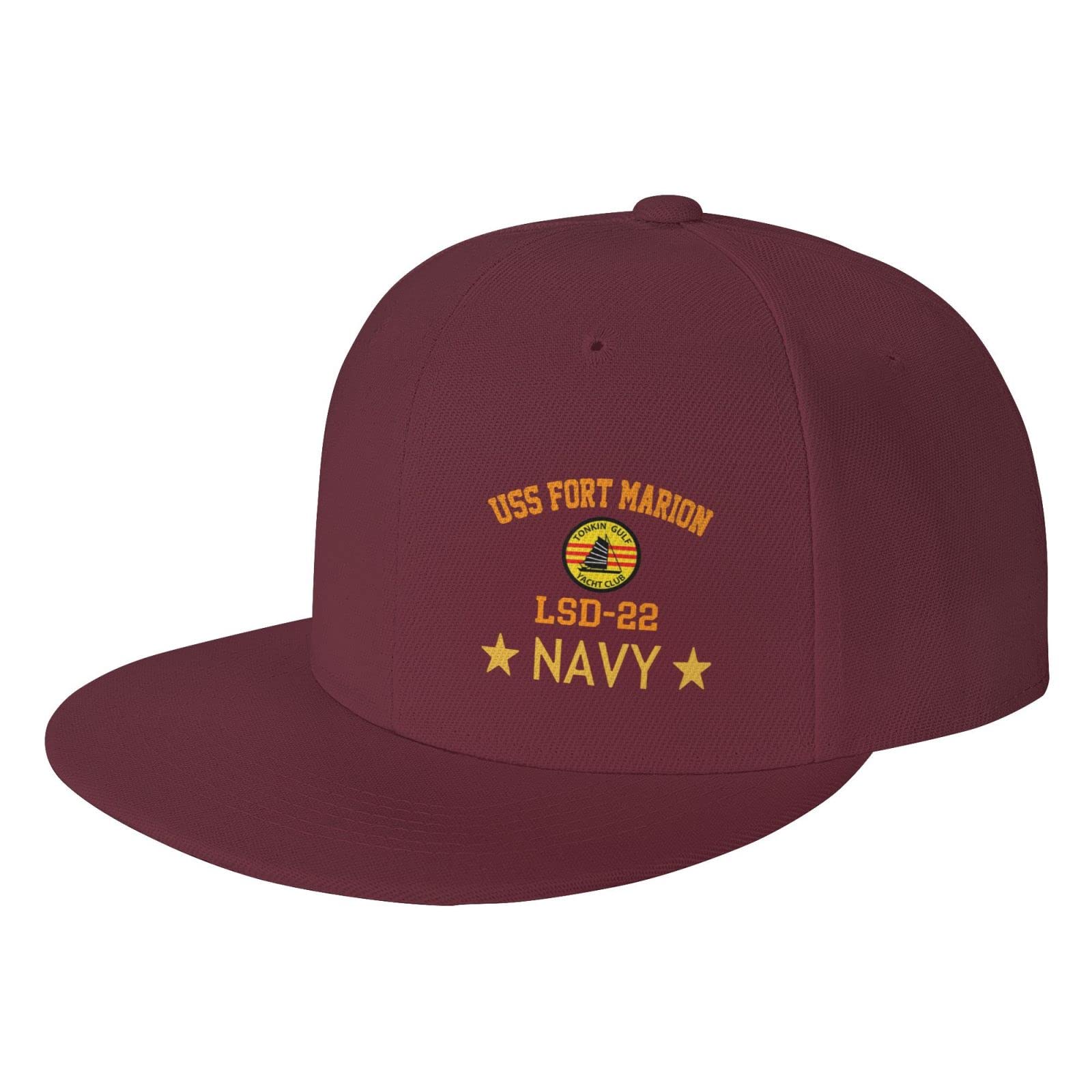 USS Fort Marion LSD-22 Military Snapback Hat - Adjustable Flat Bill Baseball Cap for Men - Black Trucker Dad Hat for Veterans, Navy Fans & Patriotic Style
