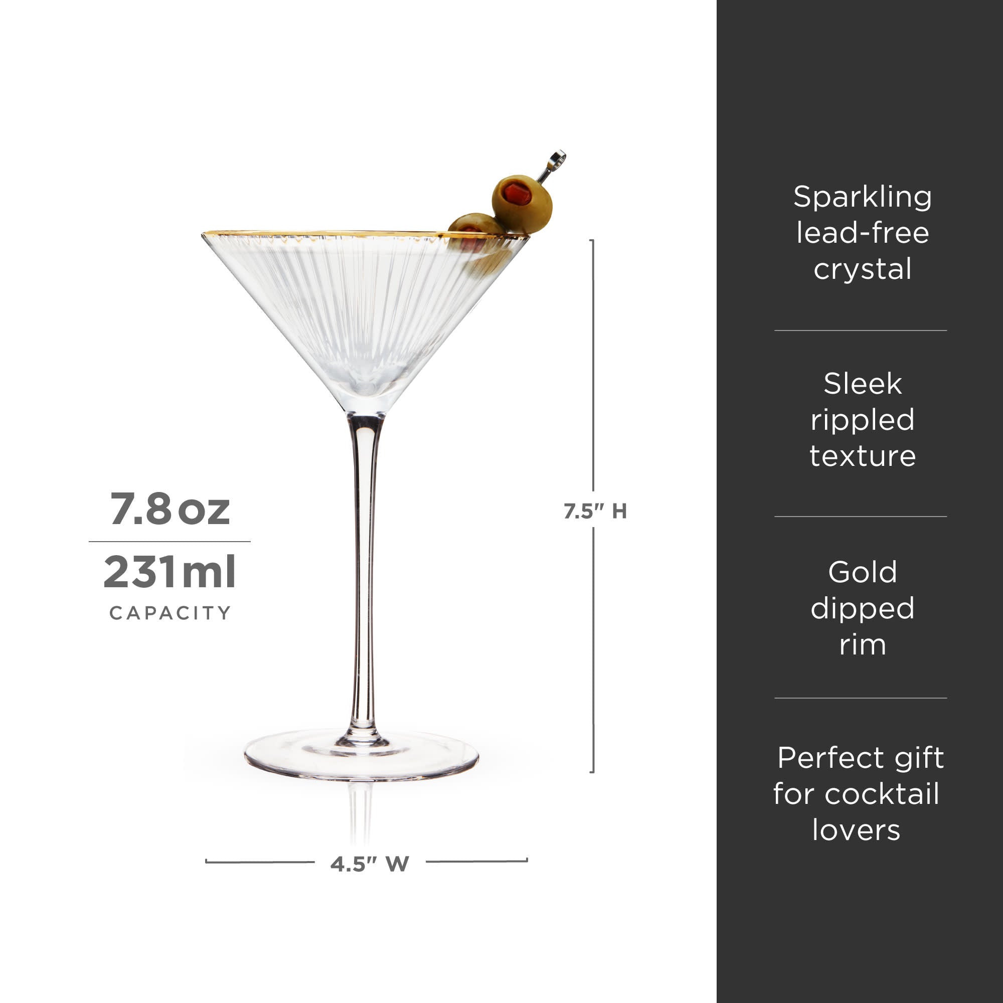 Premium Meridian Crystal Martini Glasses Set of 2 - Elegant Stemware for Cocktails, Parties & Home Bar Decor - Perfect for Entertaining, Wedding Gifts & Special Occasions