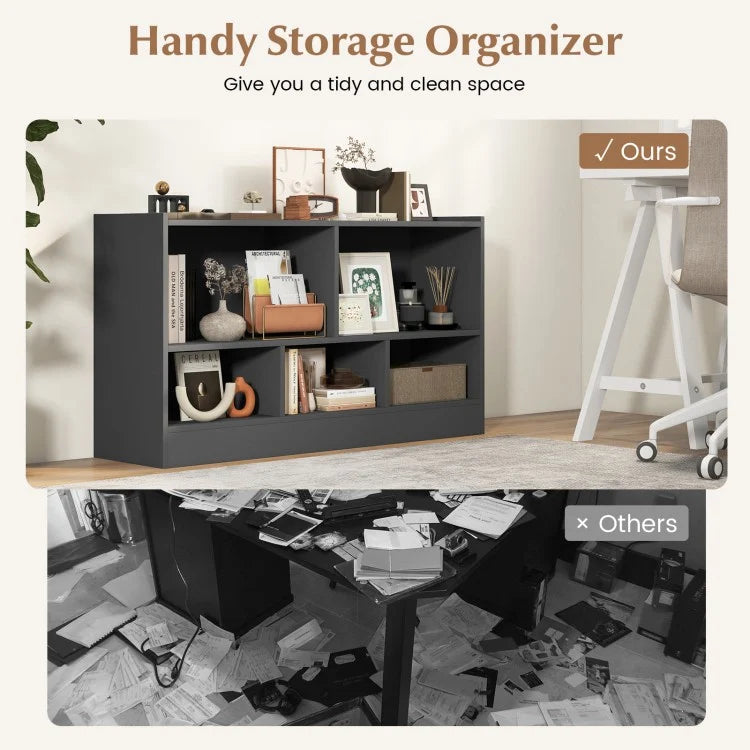 5-Cube Wooden Kids Bookcase & Toy Storage Organizer - 2-Shelf Gray Cabinet for Nursery, Playroom & Bedroom Organization