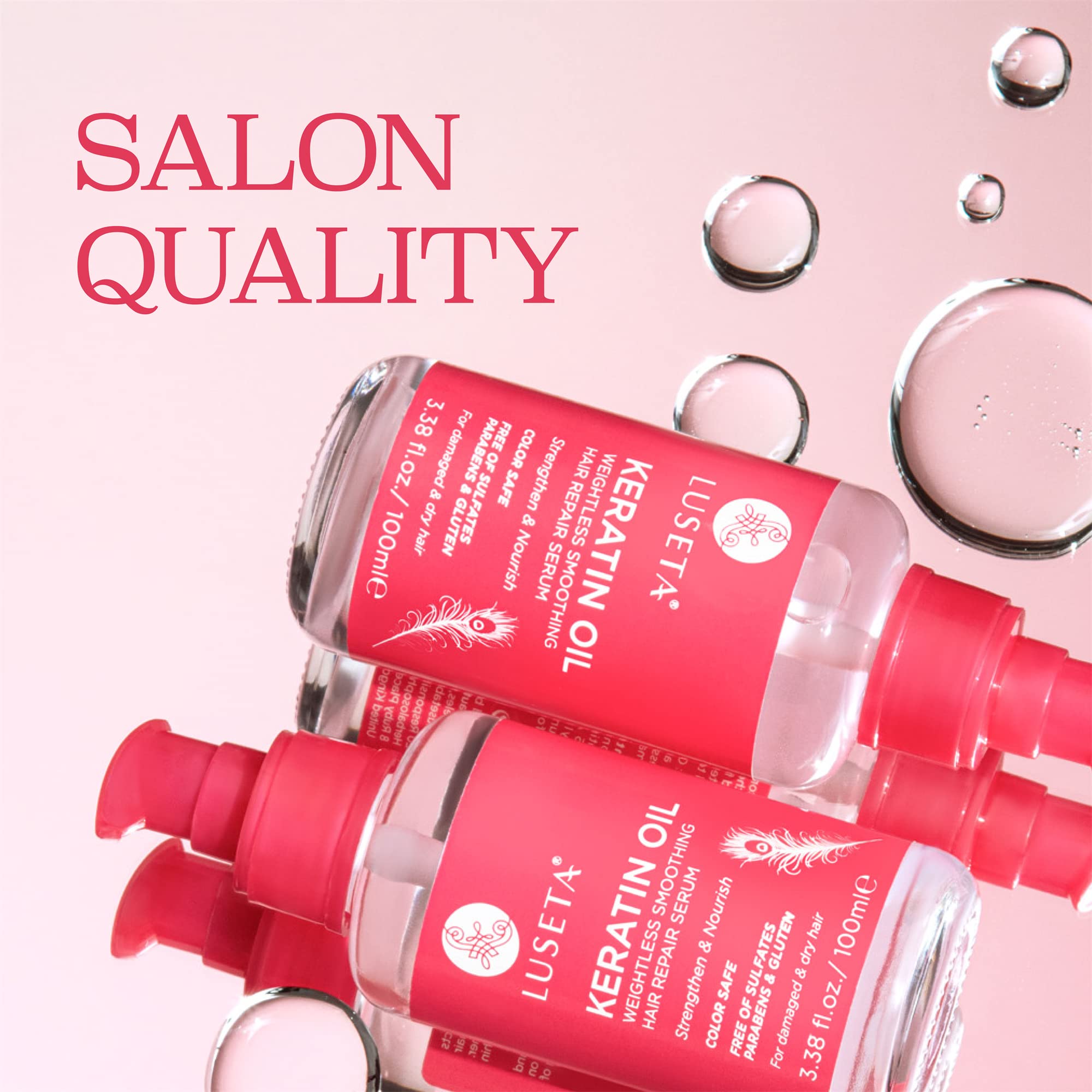Luseta Keratin Hair Oil Serum for Color Treated Damaged & Dry Hair - Strengthening & Nourishing Treatment with Keratin, Sulfate-Free, Paraben-Free, Gluten-Free (3.38 oz) - Perfect for Daily Hair Care, Styling & Repairing Split Ends
