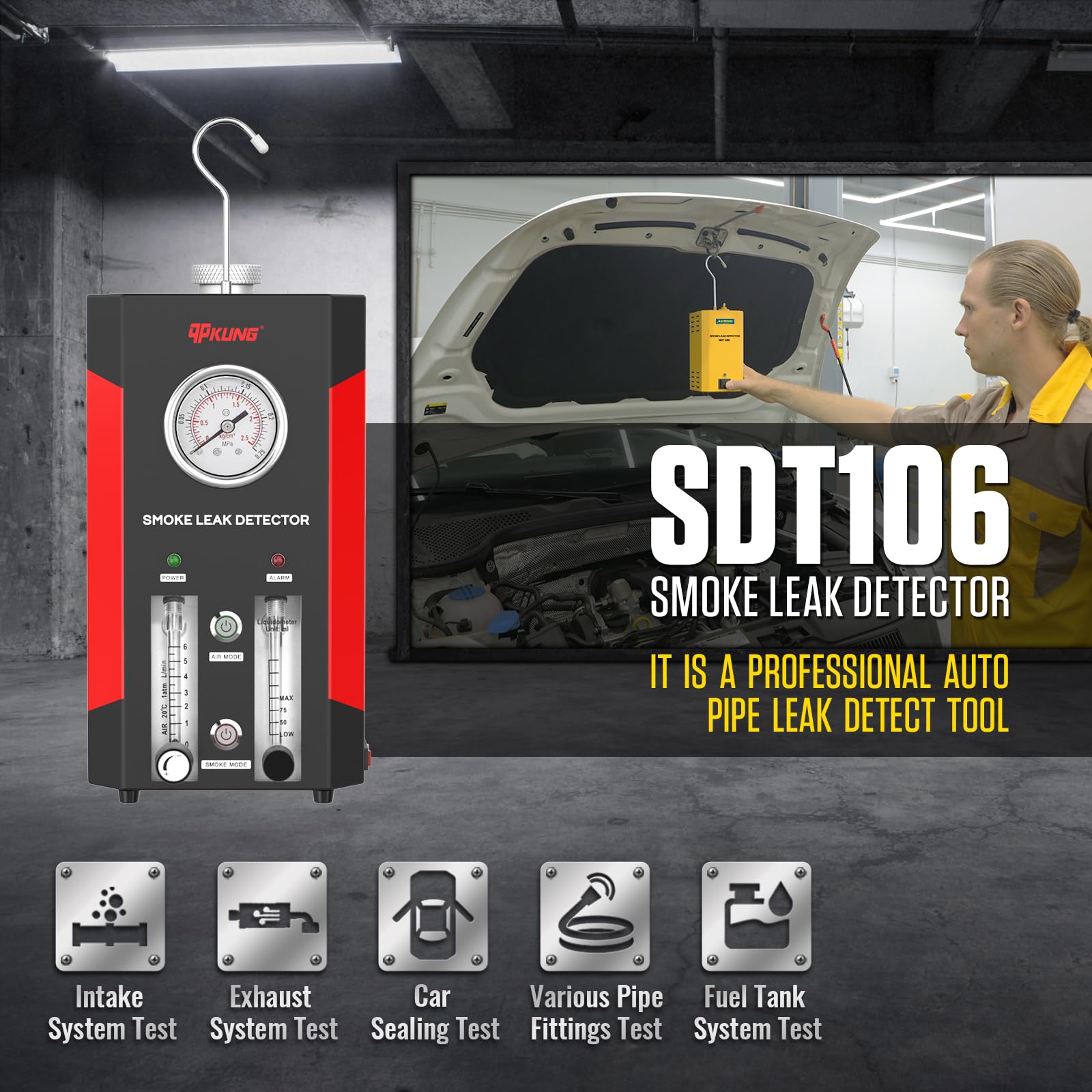 SDT206 Automotive Smoke Tester - Dual Mode EVAP Smoke Machine for 12V Vehicles | Car Vacuum & Fuel Leak Detector with Pressure Gauge & Adjustable Flow Meter | Perfect for Auto Repair Shops & DIY Mechanics