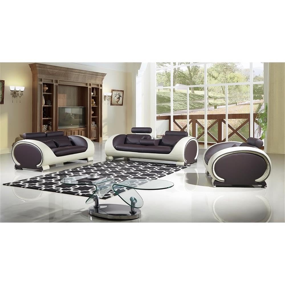 AE-D802 Faux Leather Loveseat in Brown & Cream - Perfect for Living Room & Office