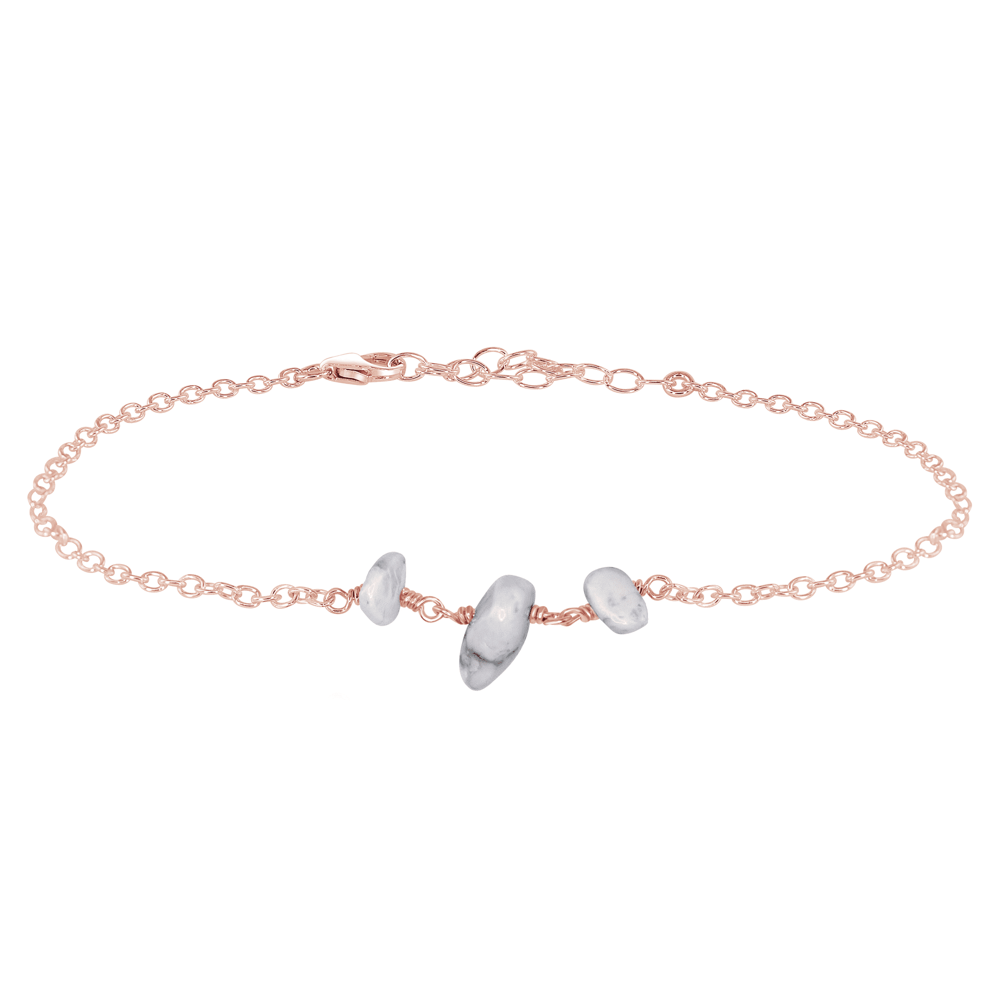 White Howlite Beaded Chain Anklet Bracelet - Natural Stone Ankle Jewelry for Women, Boho Chic Accessories for Summer Beach & Festival Outfits