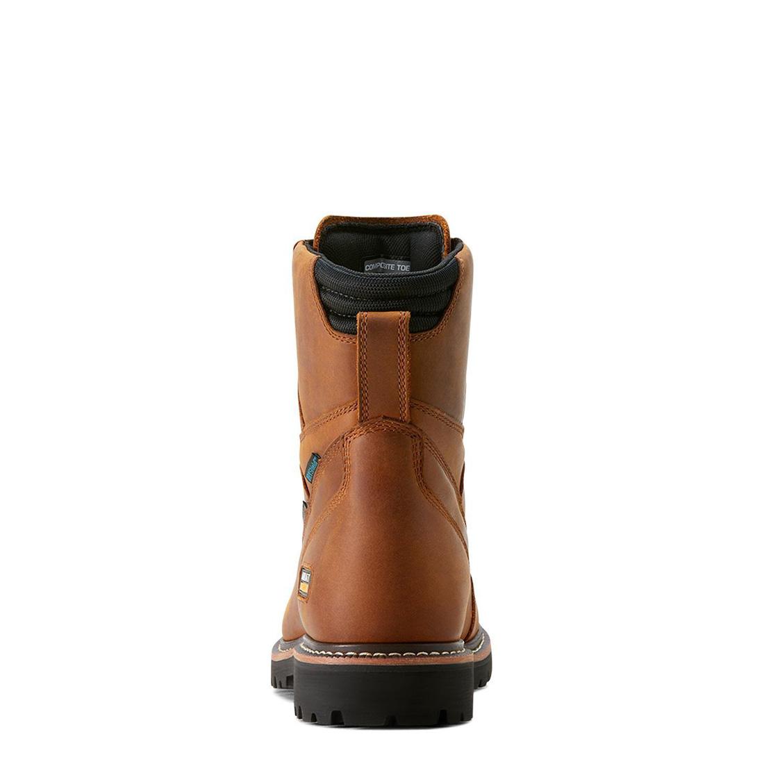 Longview Shock Shield 8 Inch Composite Toe Waterproof Work Boots - Copper Brown Safety Shoes for Construction, Warehouse & Outdoor Work
