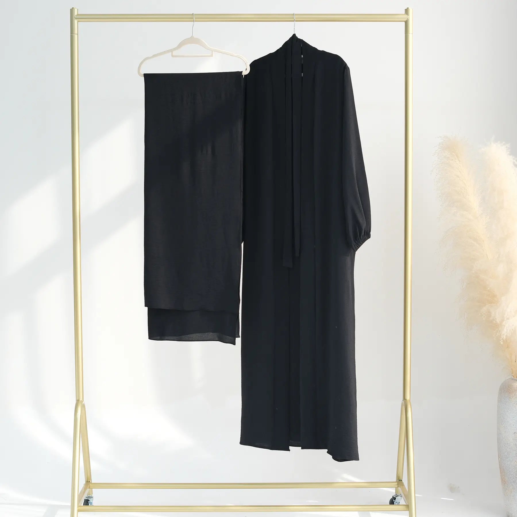 2-Piece Wrinkle-Resistant Cardigan & Open Abaya Dress Set for Women - Modest Fashion Outfit for Prayer, Mosque, and Everyday Wear