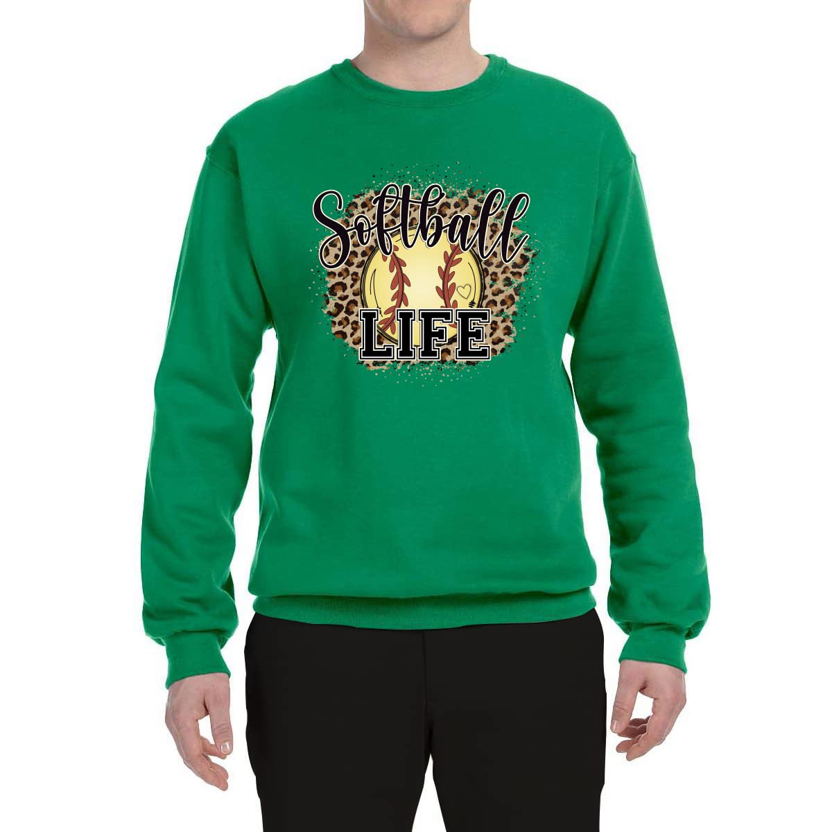 Wild Bobby Softball Life Animal Print Graphic Sweatshirt - Unisex Crewneck Pullover for Girls & Boys - Perfect for Sports, School & Casual Wear