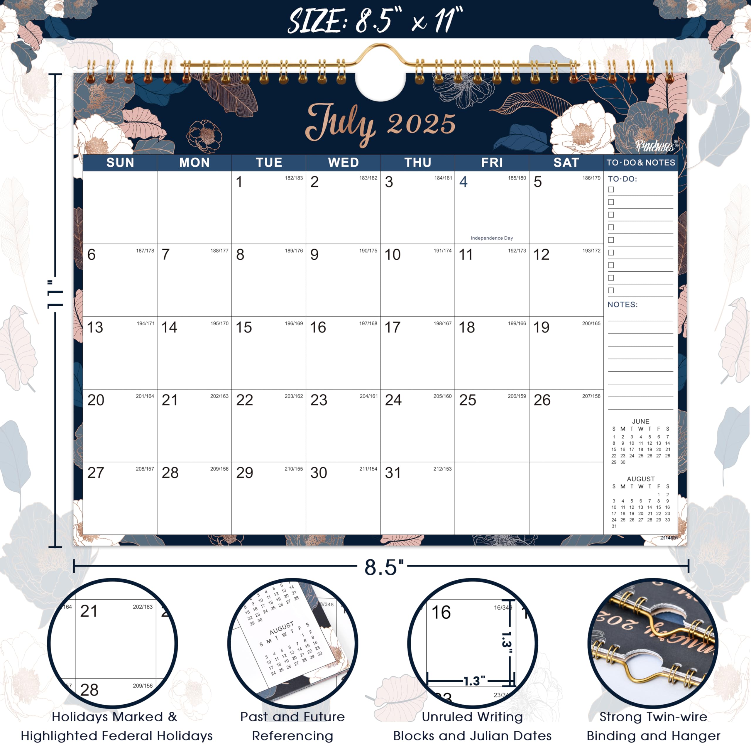 2025-2026 Wall Calendar with Floral Art - 18 Month Planner from July 2025 to December 2026, 8.5