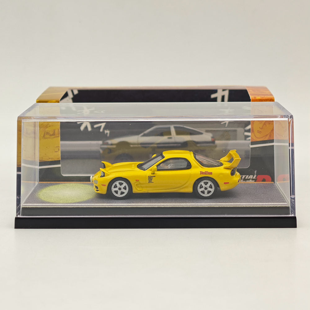 1/64 Scale Mazda RX-7 FD3S RedSuns Initial D Diecast Model Car with Open Headlights - HJ645007DA - Perfect for Anime Fans, Car Collectors & Display Cases
