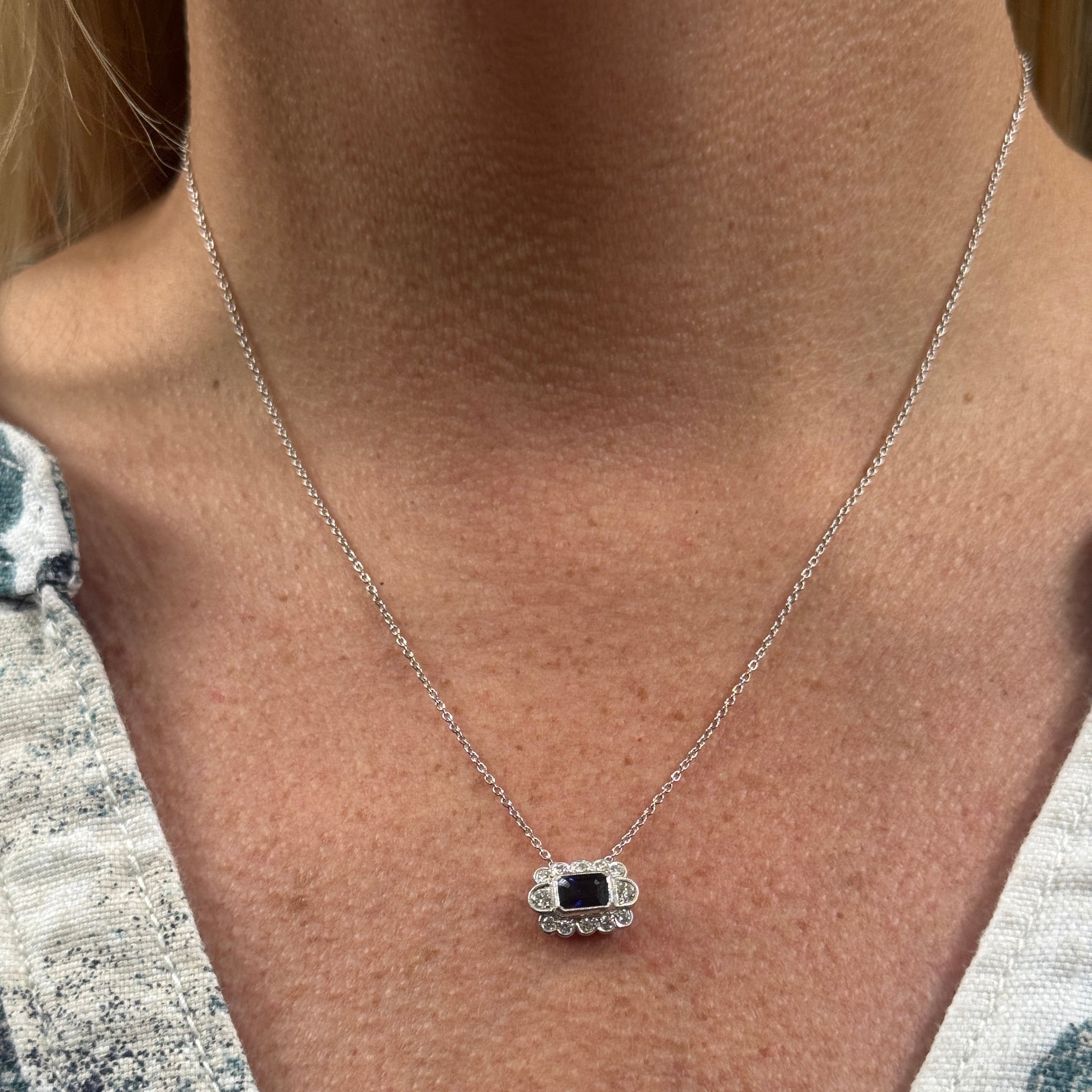 Emerald Cut Sapphire & Diamond 14K Gold Pendant Necklace for Women - Elegant Jewelry Gift for Anniversary, Birthday & Special Occasions