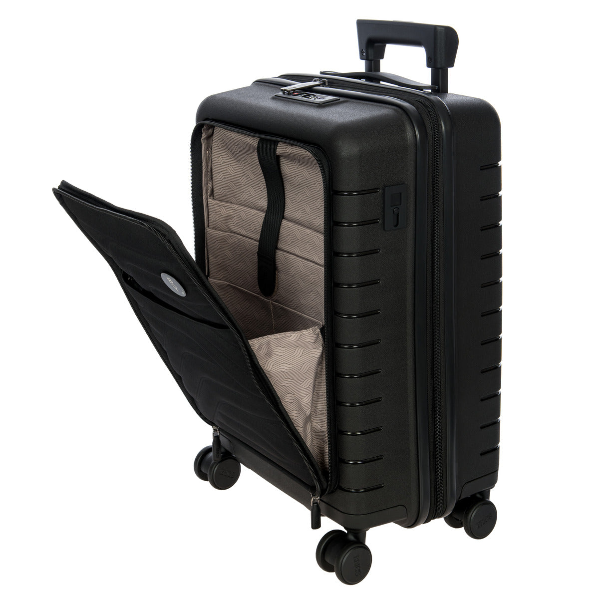 Ulisse 21 Expandable Spinner Luggage with Front Pocket - Black Carry-On Suitcase for Business Travel & Weekend Getaways