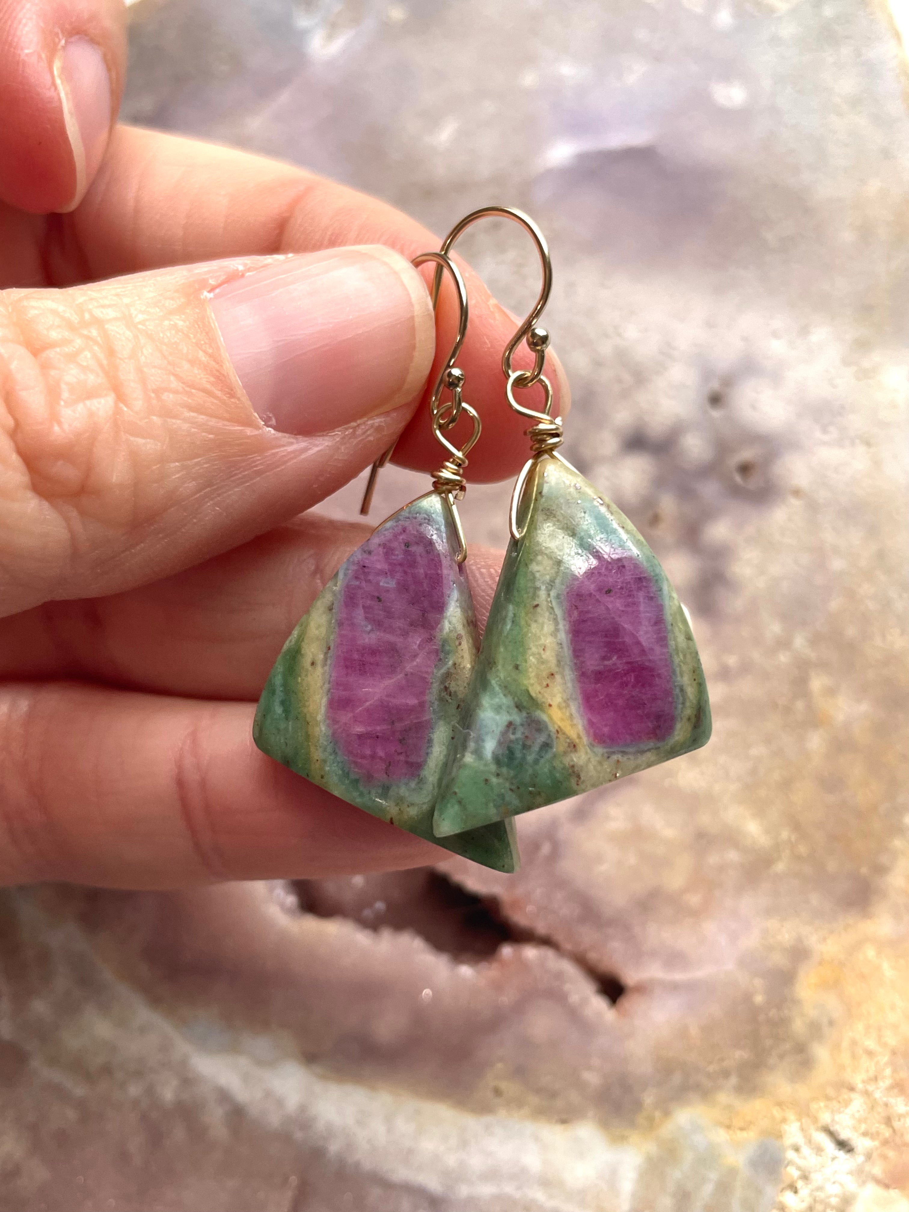 Natural Ruby in Fuchsite Earrings | Raw Crystal Stone Jewelry | July Birthstone Gift for Women | Elegant Dangle Earrings for Weddings, Parties & Special Occasions