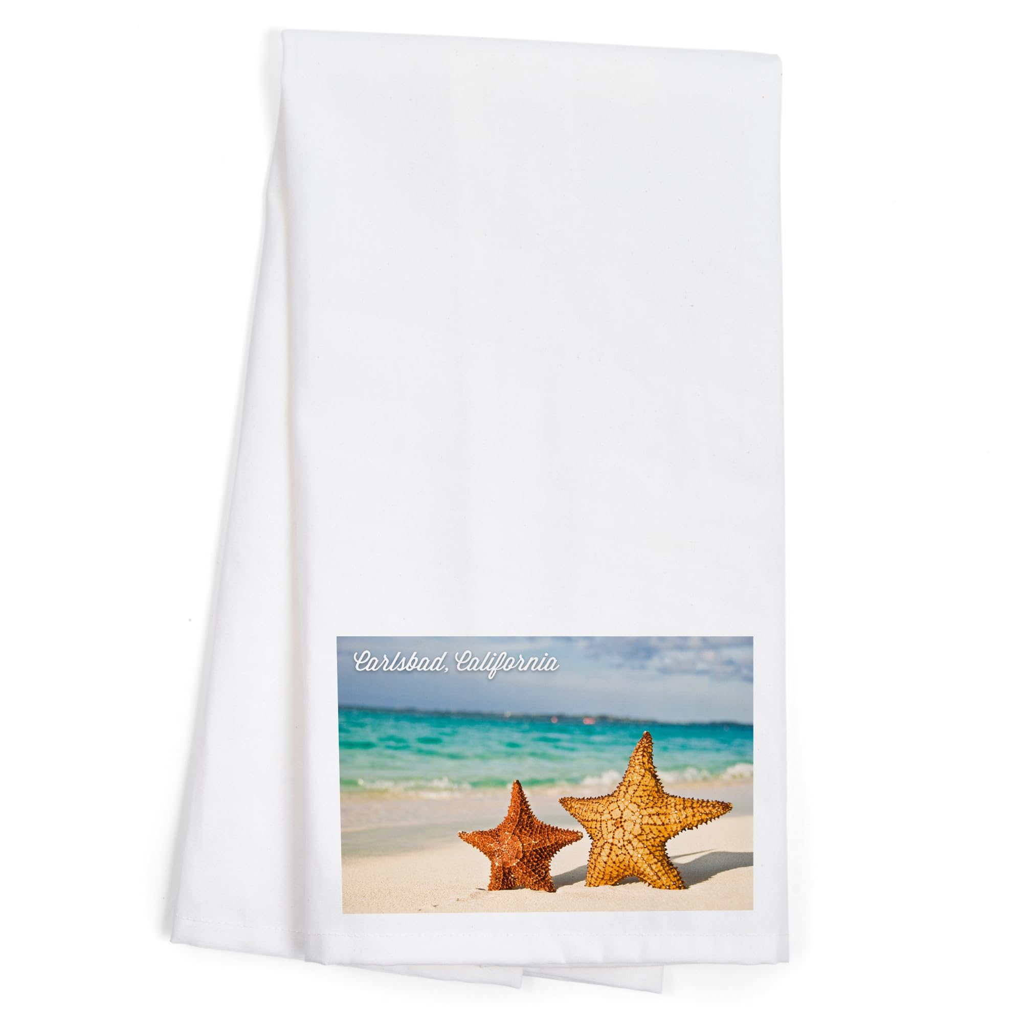Lantern Press Carlsbad California Starfish Beach Tea Towel - 100% Cotton Decorative Hand Towel for Kitchen, Bath & Home Decor - Perfect for Coastal Themed Decor, Beach House Gifts & Dish Drying