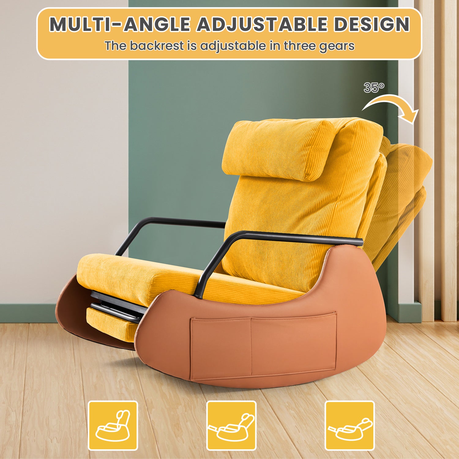 EROMMY Oversized Rocking Recliner Chair for Indoor & Outdoor Use - Golden Brown Patio Furniture - Perfect for Living Room, Porch, Garden & Backyard Relaxation