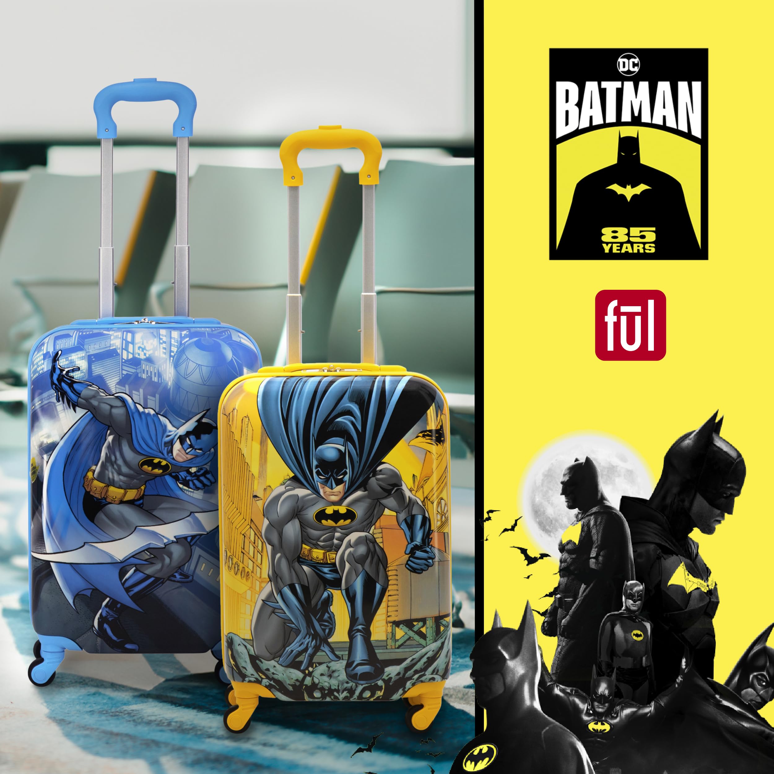 DC Comics Batman 21 Inch Hardshell Rolling Carry-On Luggage for Kids - Unisex Blue Spinner Suitcase with Wheels | Perfect for Air Travel, School Trips & Family Vacations