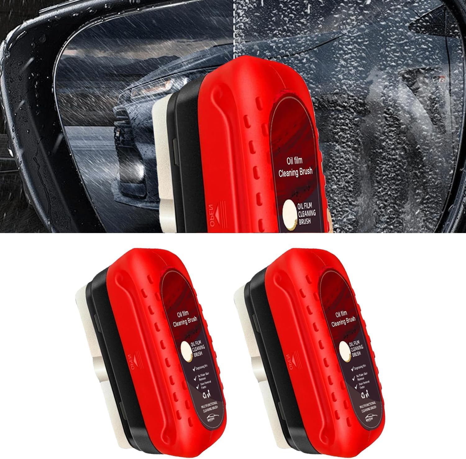 Premium Car Windshield Oil Film Cleaner Brush - 2 Pack, Heavy Duty Glass Scrubber for Removing Stubborn Oil & Grime, Anti-Fog Windshield Wiper Tool - Perfect for Rainy Weather & Night Driving Visibility