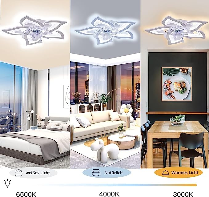 Modern & Quiet Wildcat LED Ceiling Fan with Remote Timer - 50W Flower-Shaped Ceiling Light for Bedroom, Living Room & Office - Energy Efficient Cooling & Stylish Home Decor