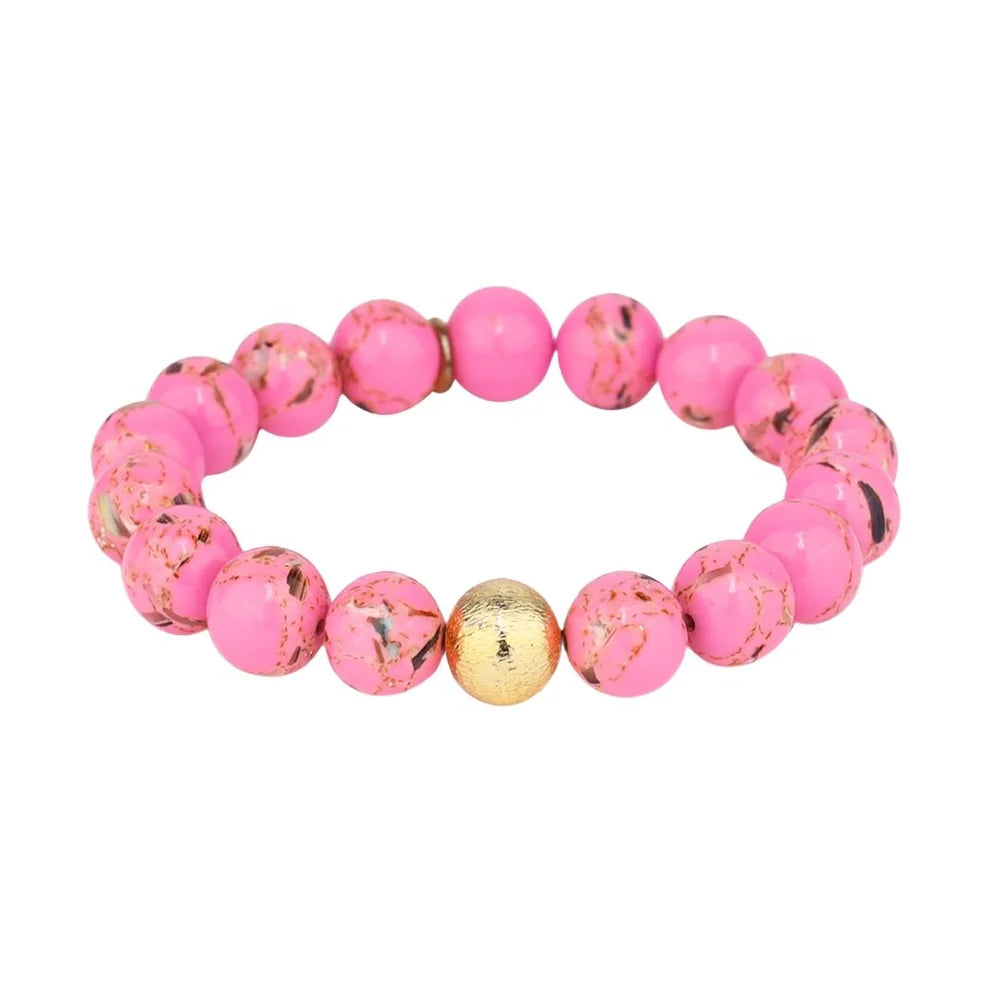 BuDhaGirl Pink Marble Beaded Bracelet - Elegant Handmade Jewelry for Women | Perfect for Everyday Wear, Yoga & Meditation Accessories