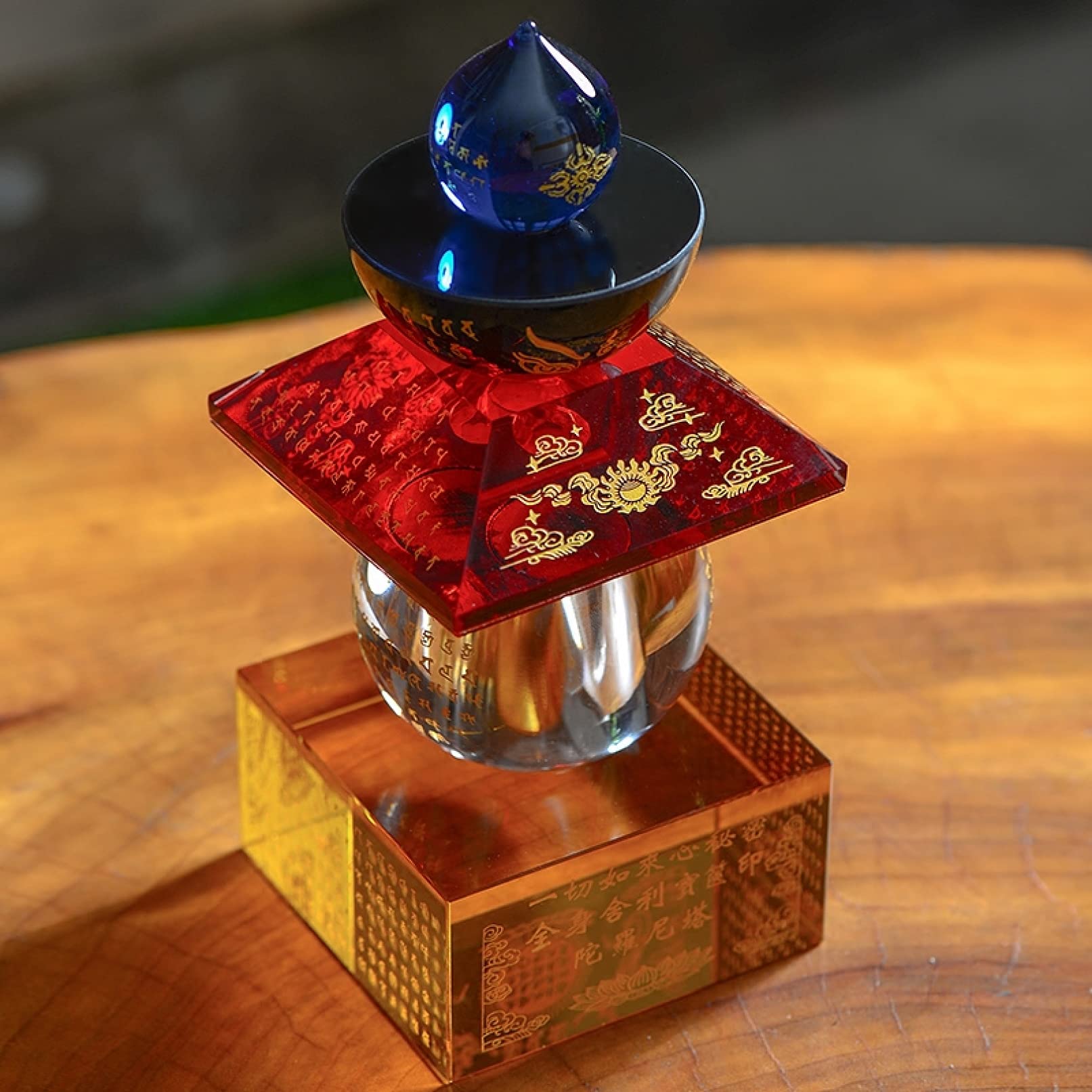 Handcrafted Crystal Pagoda Statue - Buddhist Stupa Ornament for Home Temple Decor, Feng Shui Lucky Charm | Perfect for Meditation Spaces, Altar Displays & Spiritual Gifts