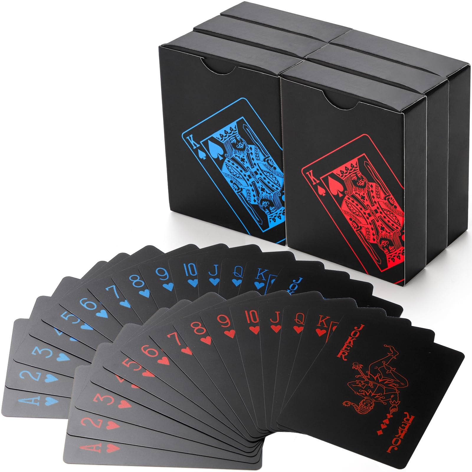 6 Decks of Waterproof Plastic PVC Poker Playing Cards - Standard Index, Gift Box Included - Perfect for Magic Tricks, Blackjack, Euchre & Card Games at Parties, Game Nights & Casino Events