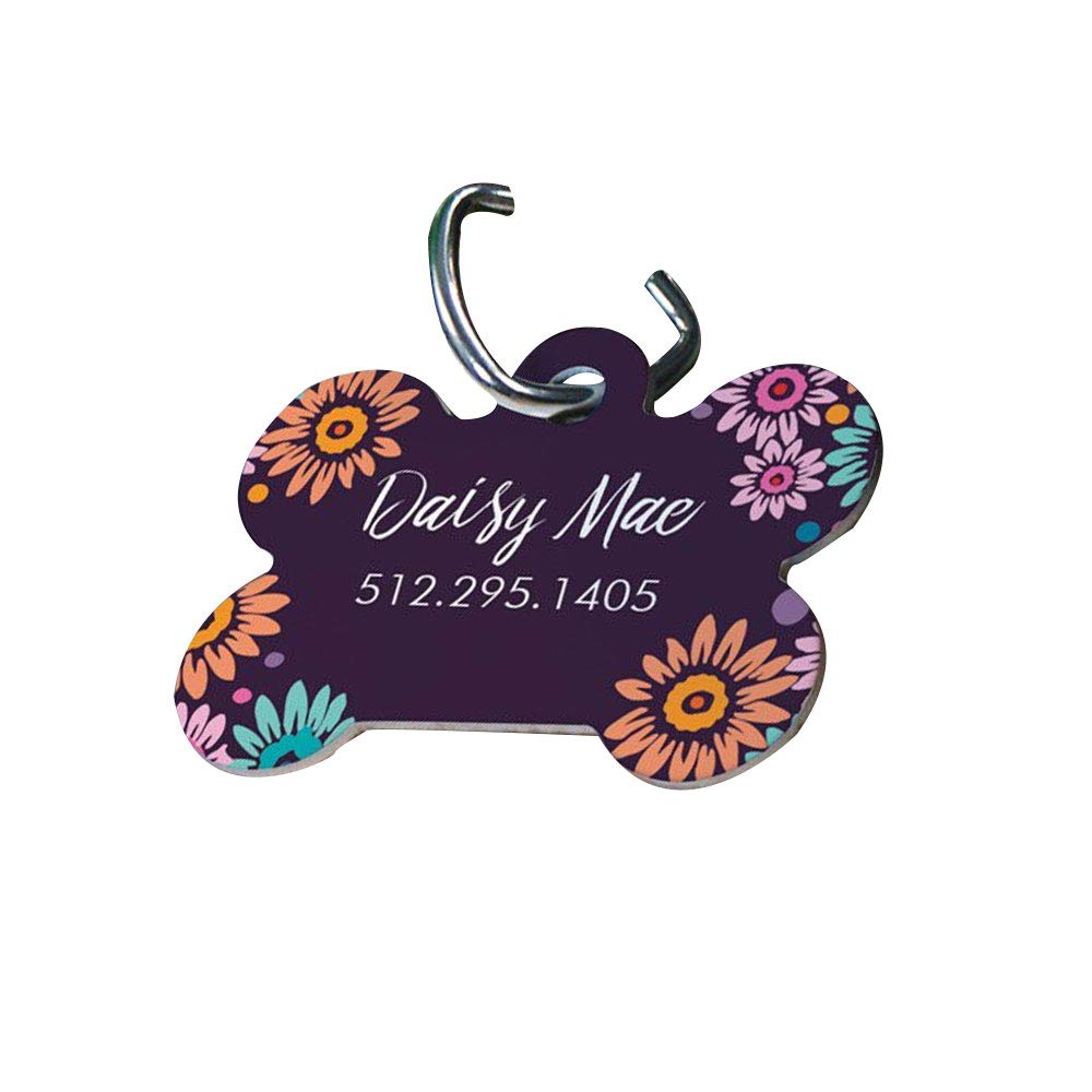 Personalized Purple Daisy Dog Bone Tag - Engraved Pet ID Tag for Dogs - Perfect Gift for Pet Lovers - Great for Collars, Travel & Daily Walks