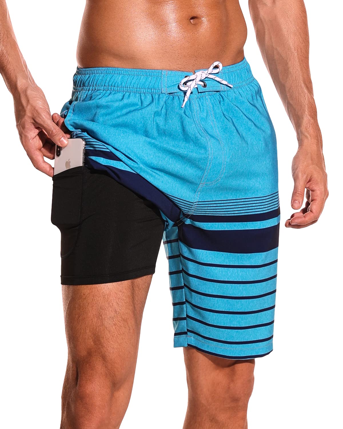 **SILKWORLD Men's Quick Dry Swim Trunks with Compression Liner - 9