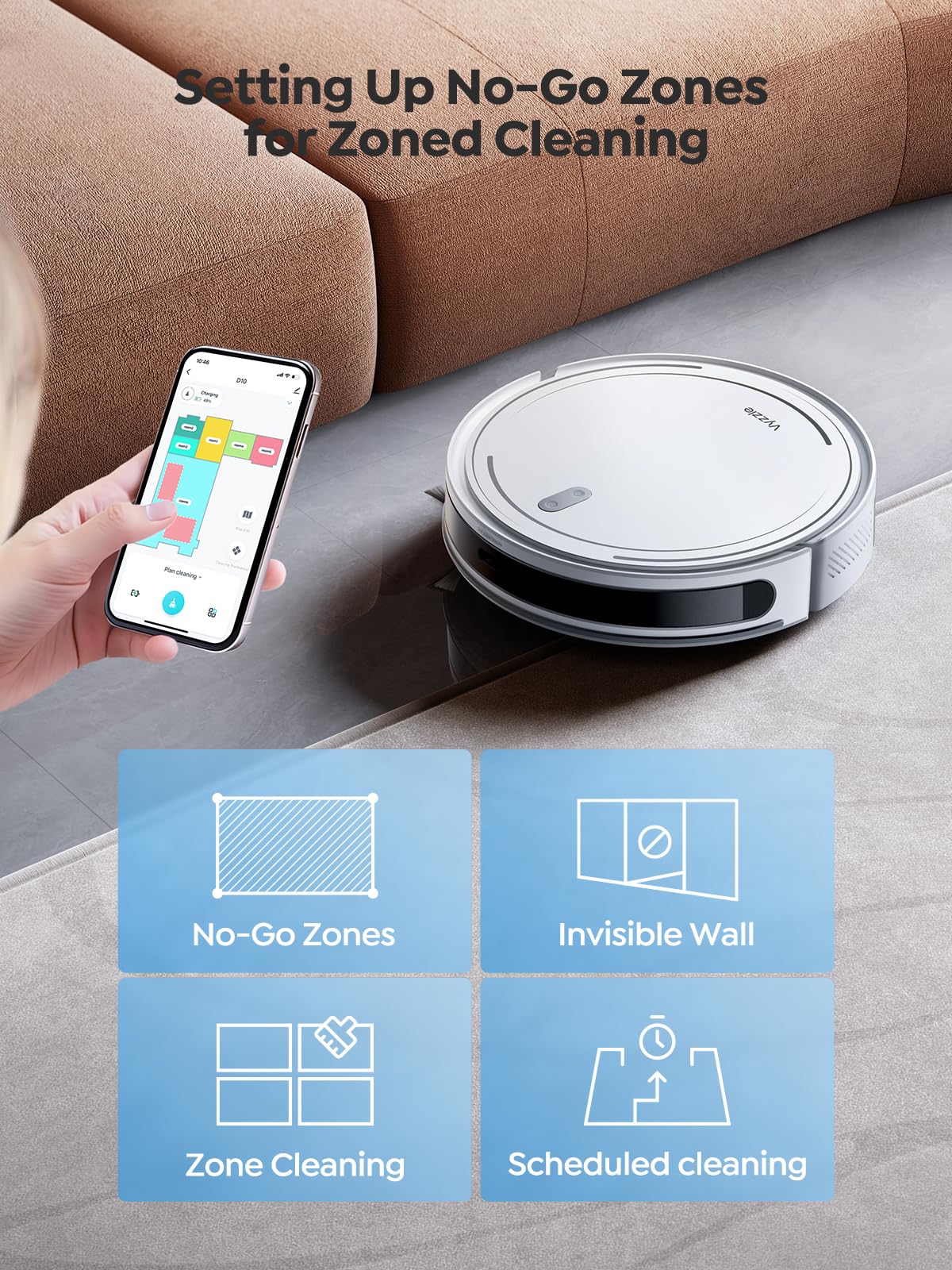 Vyzzle 3-in-1 Robot Vacuum and Mop with 5000Pa Strong Suction - Smart Lidar Navigation, Self-Charging, No-Go Zones, APP & Alexa Control - Perfect for Pet Hair, Carpets and Hardwood Floors - Ideal for Homes with Pets and Busy Families