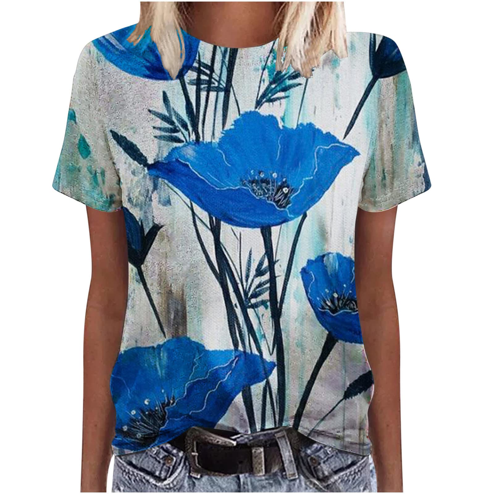 Women's Casual Floral Print Crewneck T-Shirts - Plain Fashion Summer Tops for Going Out & Daily Wear | Perfect for Parties, Dates & Weekend Outfits