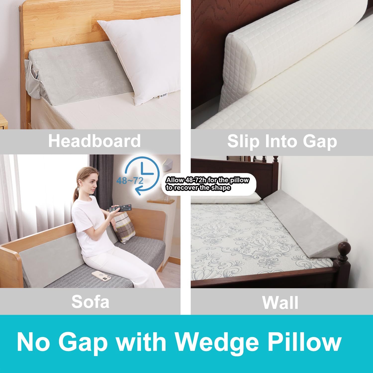 60x10x6 Inch Queen Size Bed Wedge Pillow - Adjustable High-Density Foam Headboard Gap Filler for Mattress Support | Perfect for Sleeping, Reading & Back Pain Relief in Bed