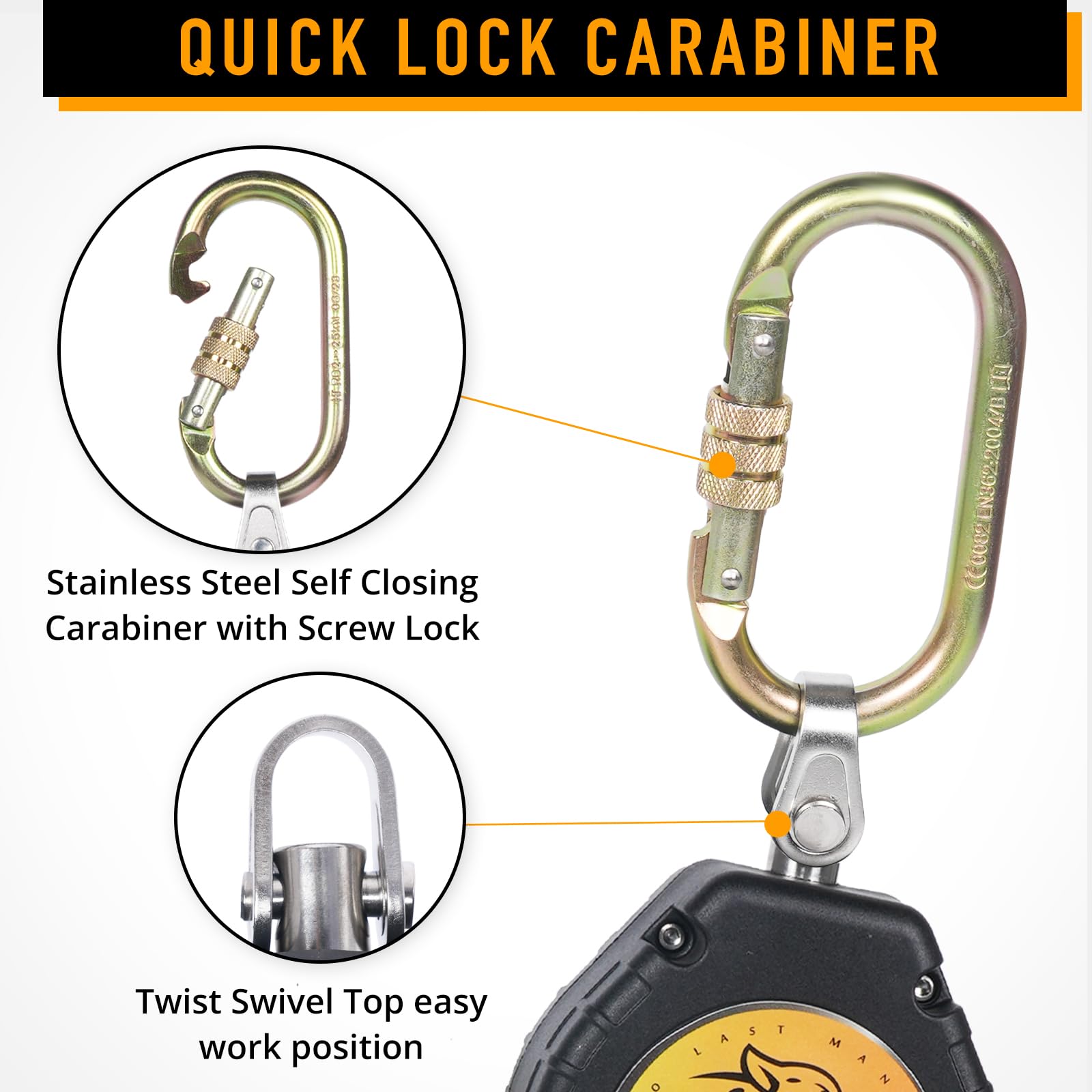 TRSMIMA 6FT Self-Retracting Safety Lanyard - ANSI OSHA Class B Fall Arrest System for Roofing & Construction | Heavy Duty Fall Protection Equipment for Workers at Heights