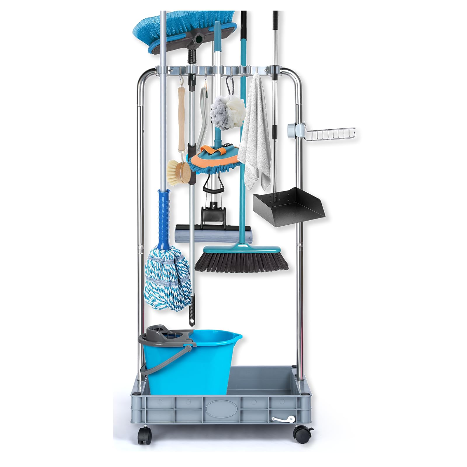 KYDIFS 10-Rack Broom Holder & Closet Organizer - Heavy Duty Cleaning Supplies Storage Cart for Garage, Garden, Cabinet & Home Organization - Perfect for Mops, Brooms, Rakes & Cleaning Tools Storage