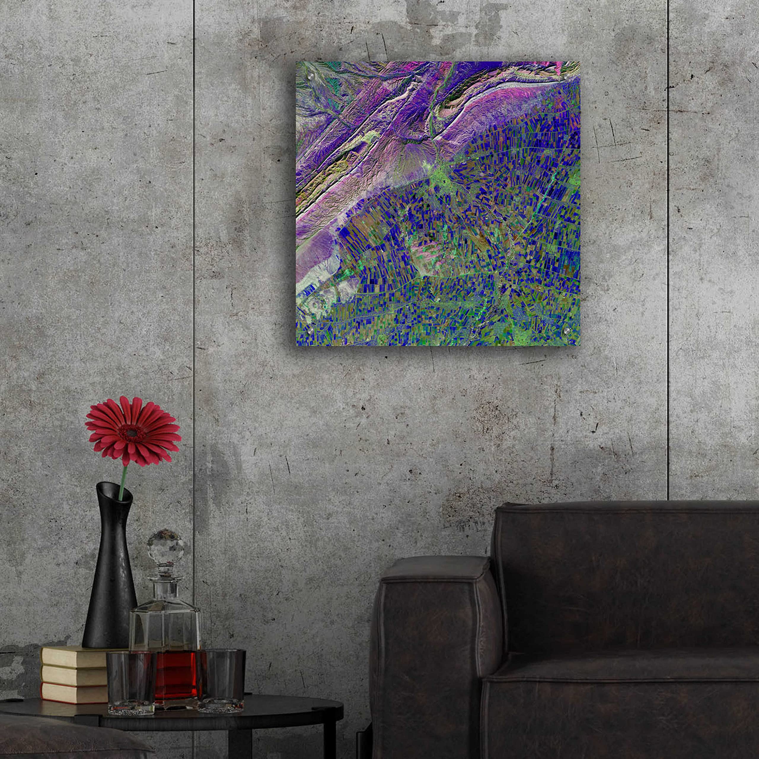 Earth as Art: Deep Blue Cubism Acrylic Glass Wall Art - 24x24 Inches Modern Abstract Canvas Print for Living Room, Bedroom & Office Decor
