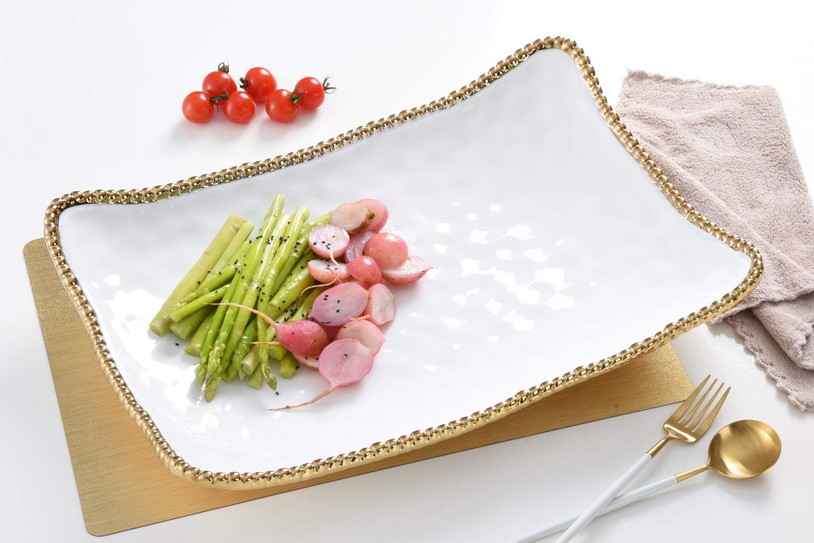 Pampa Bay Gold Porcelain Rectangular Serving Platter - Elegant Dinnerware for Entertaining, Holiday Meals & Buffet Serving (12x18 Inch)