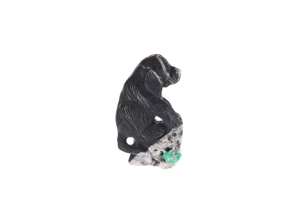 Natural Colombian Emerald Rough Crystal Dog Sculpture - Handcrafted Gemstone Figurine for Home Decor, Feng Shui, and Jewelry Making