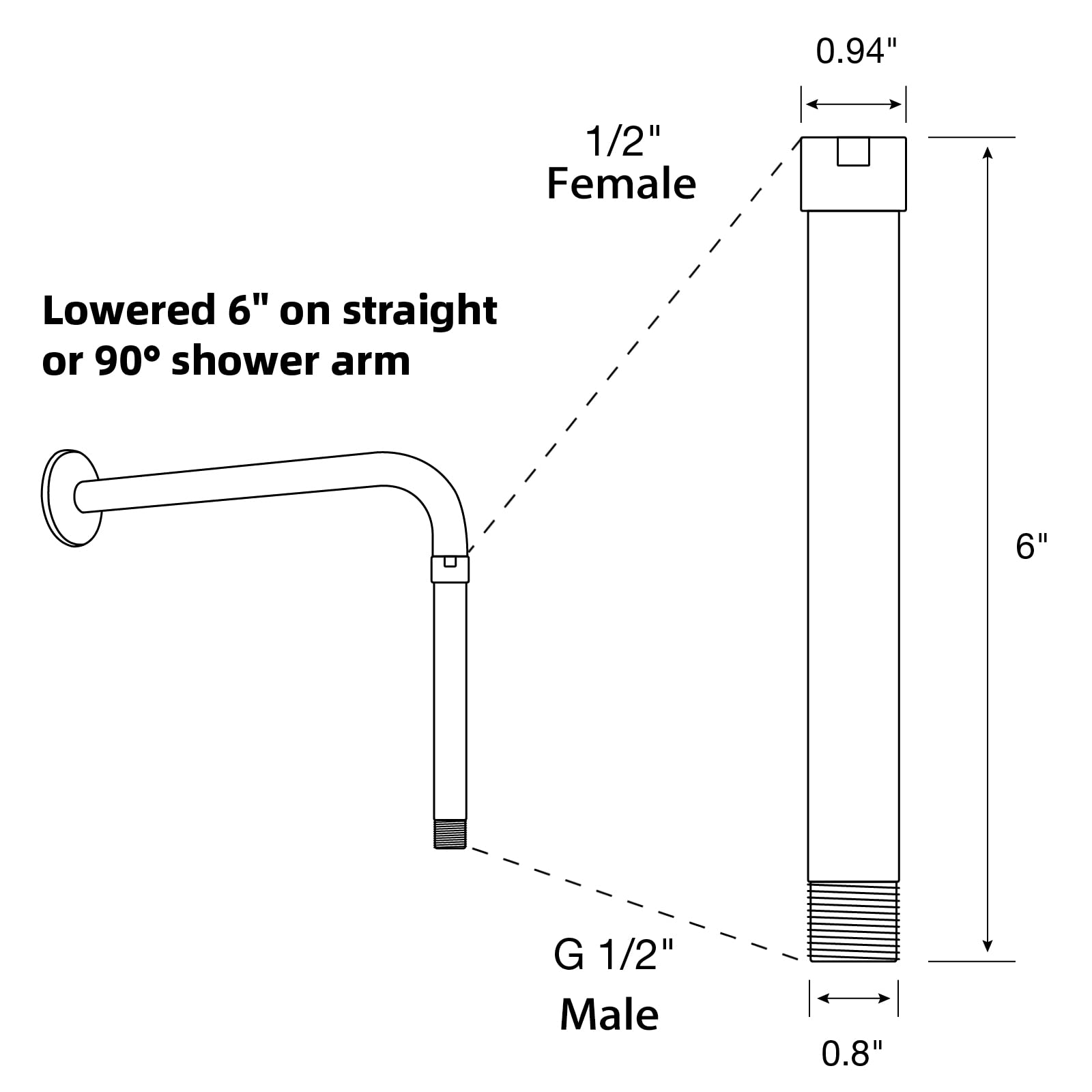 TRUSTMI 6 Inch Stainless Steel Shower Arm Extension - Matte Black Straight Shower Head Extender for Bathroom & Spa - Perfect for Low Ceiling Showers, Bathroom Renovations & Enhanced Water Flow Experience