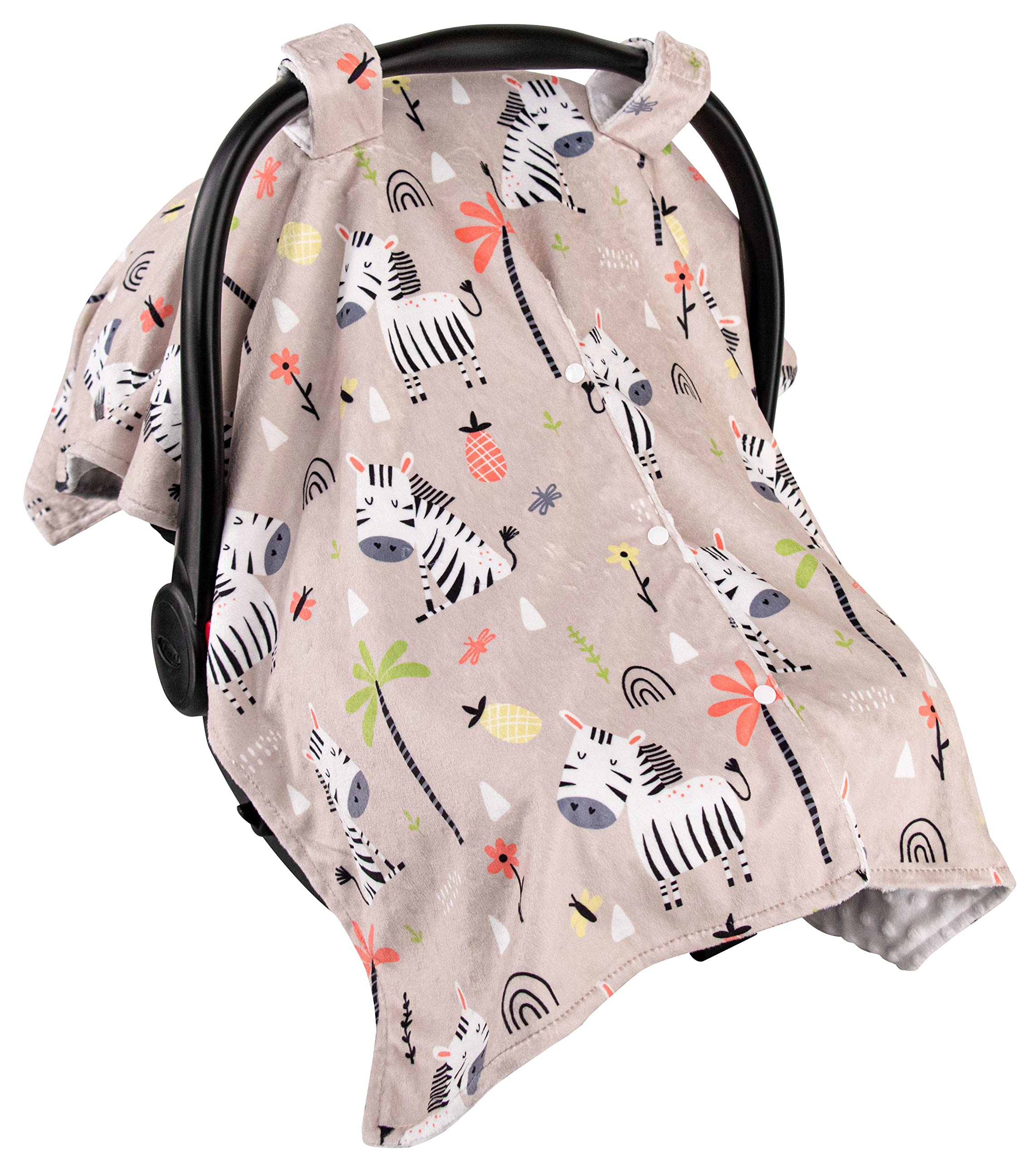 Top Tots Deluxe Minky Baby Car Seat Cover - Soft Tan Zebra Print, 40