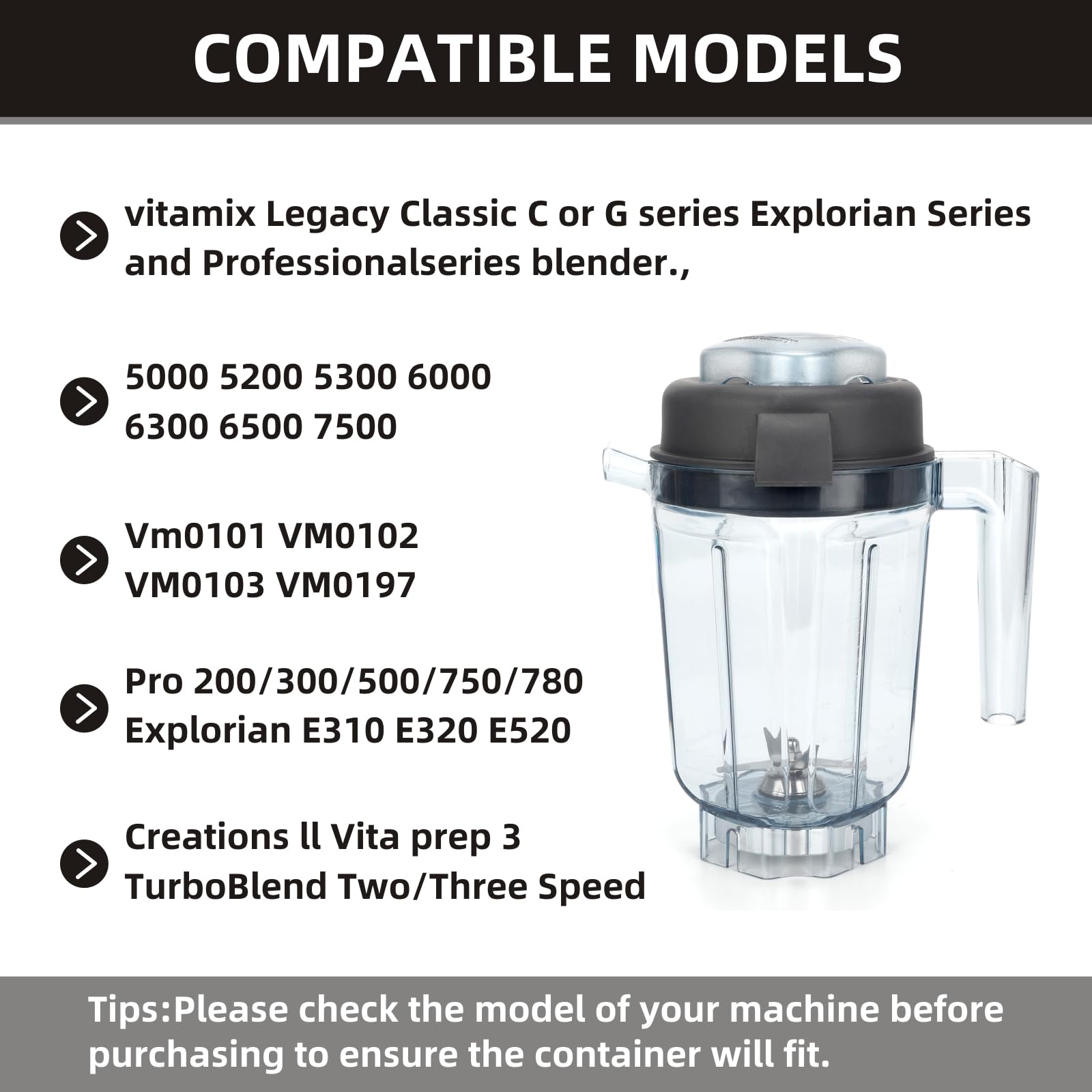 32oz Vitamix Blender Replacement Container - Dry Grains Pitcher Compatible with Vitamix 5200/5000/6000/6300/7500/750/E310 (Model ASY195, VM0101-0103, VM0158, VM0197) - Perfect for Grinding Coffee Beans, Nuts & Spices at Home