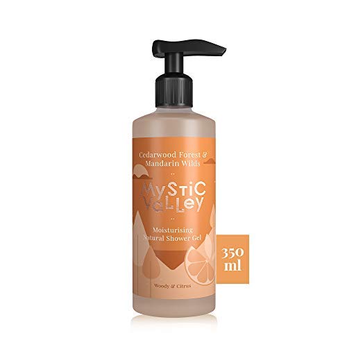**Mystic Valley Natural Shower Gel with Cedarwood & Mandarin Essential Oils - Soap-Free Moisturizing Body Wash for Soft, Supple Skin - 350ml - Perfect for Relaxing Baths & Spa-Like Showers**