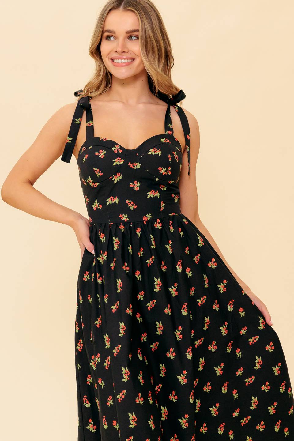 Enchanting Moments Woven Midi Dress - Elegant Floral Summer Dress for Women | Perfect for Weddings, Parties & Date Nights