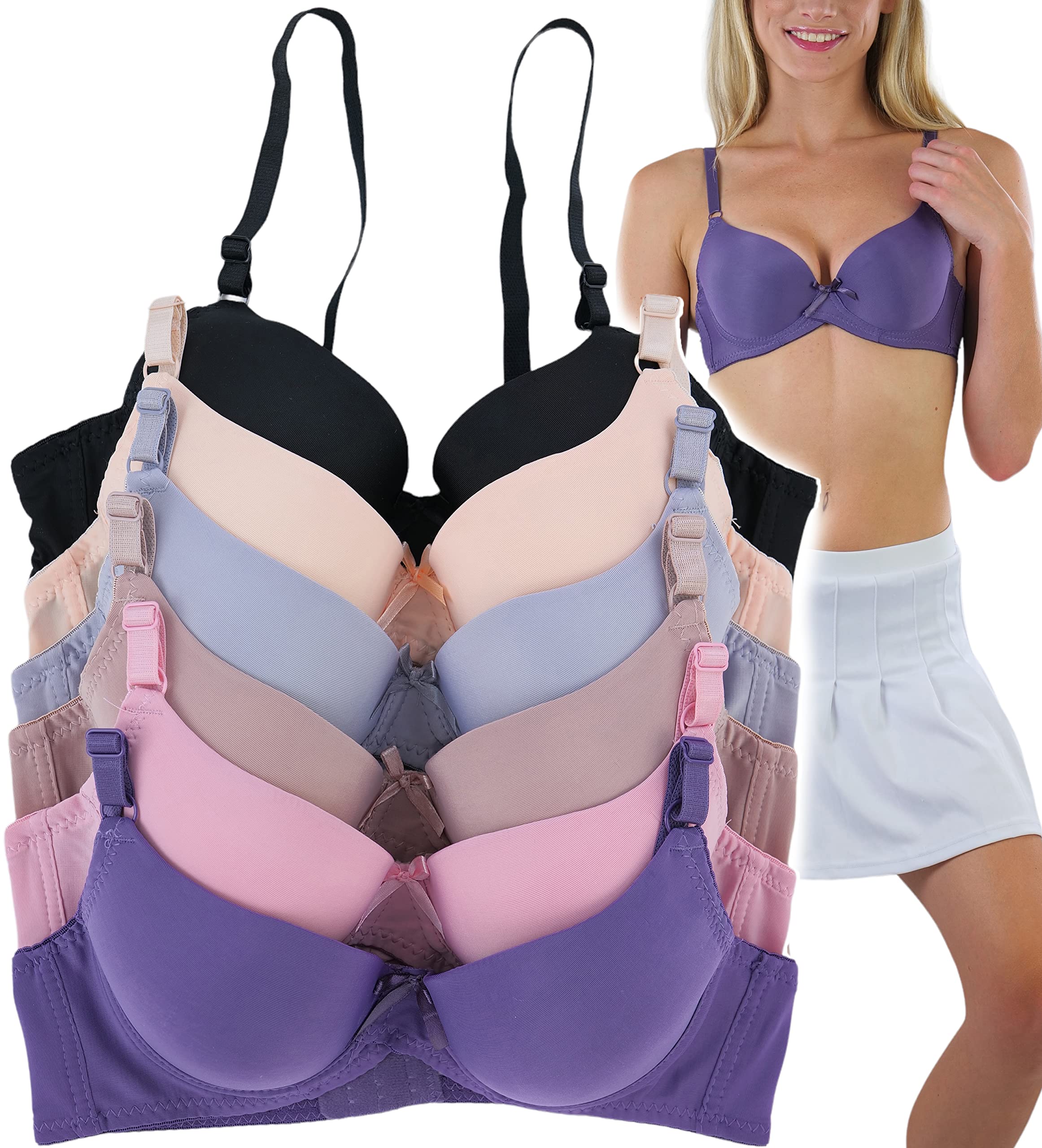 ToBeInStyle Women's 6-Pack Comfortable Underwire Padded Bras - Supportive & Breathable for Everyday Wear, Workout, and Lounge