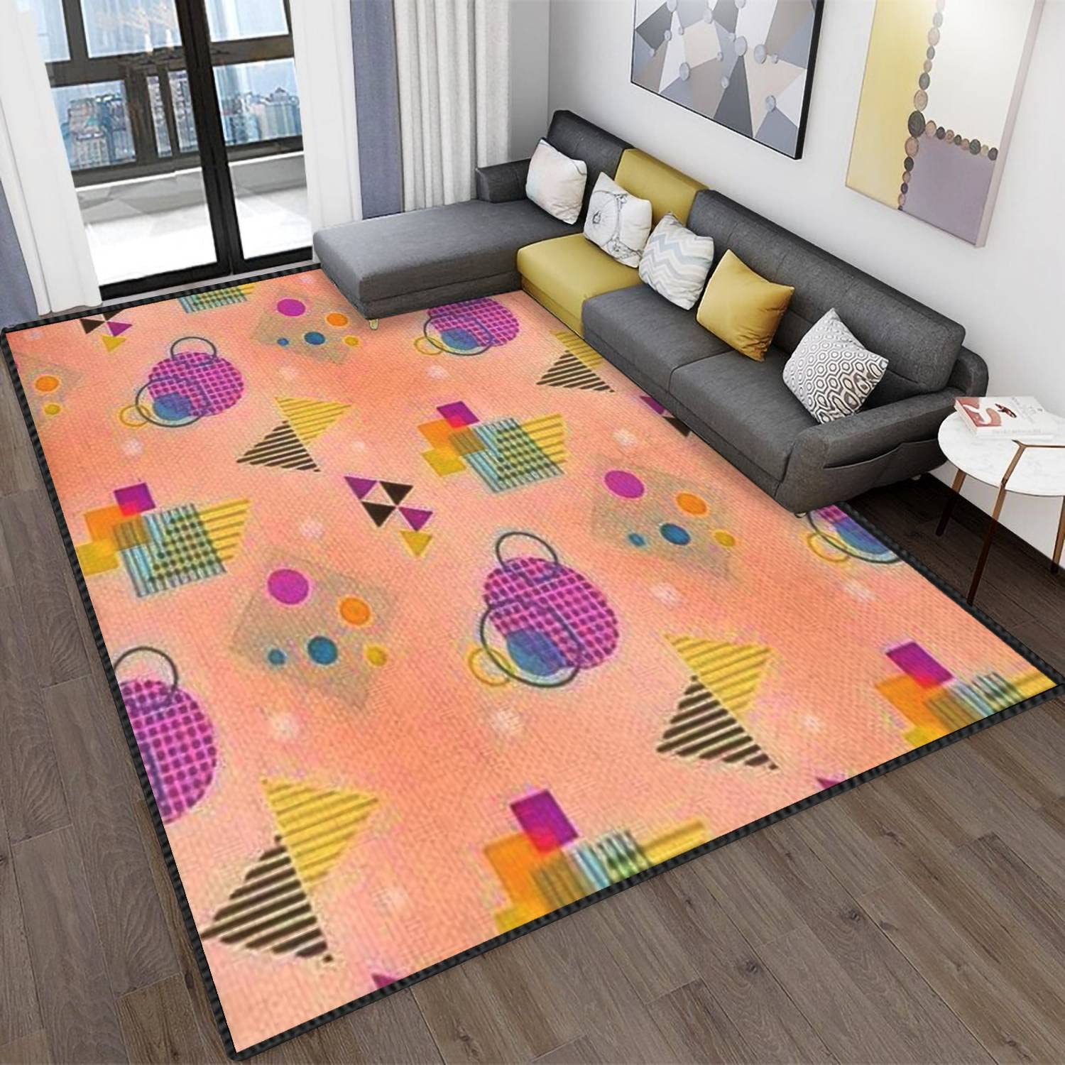 MJKIODPEV Modern Abstract Geometric Area Rug - Non-Slip Soft Indoor/Outdoor Carpet for Living Room, Bedroom & Kids Room | Colorful Seamless Fabric Textile Floor Mat for Home Decor
