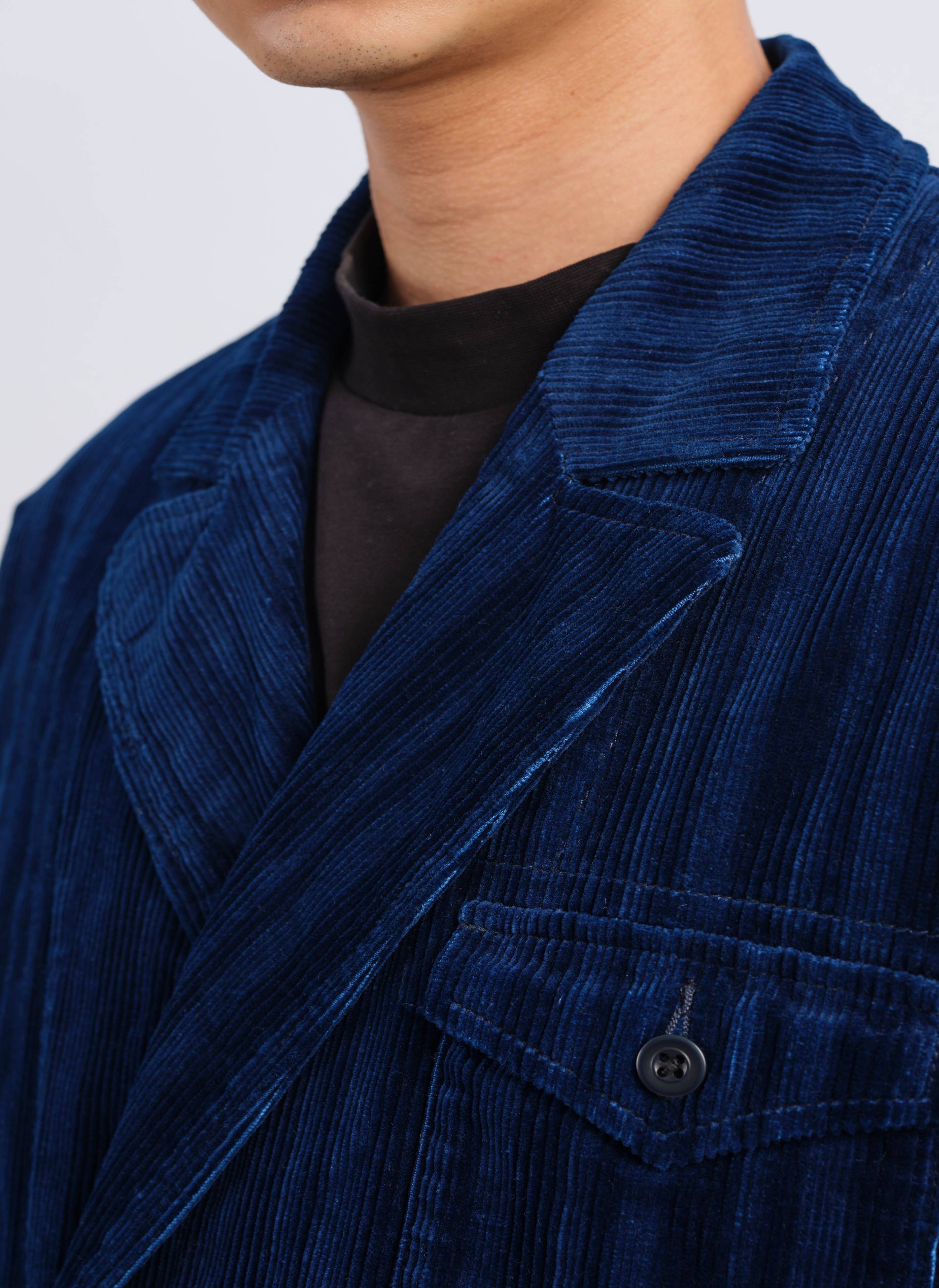 Stylish Indigo Cotton Corduroy Double-Breasted Soft Blazer for Women | Comfortable & Elegant Office Wear | Perfect for Business Meetings, Work Attire & Formal Events