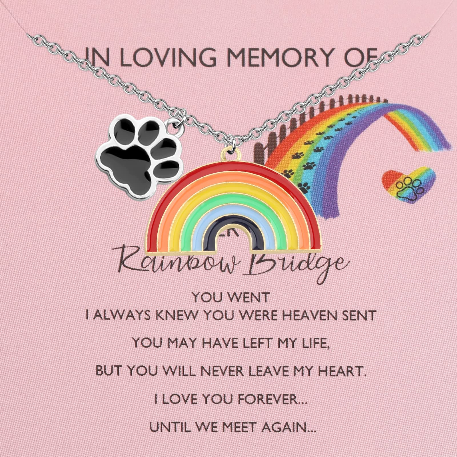 Rainbow Bridge Memorial Dog Necklace - Sympathy Gift for Pet Loss, Personalized Dog Memorial Jewelry for Grieving Pet Owners - Perfect for Remembrance & Healing After Losing a Beloved Dog
