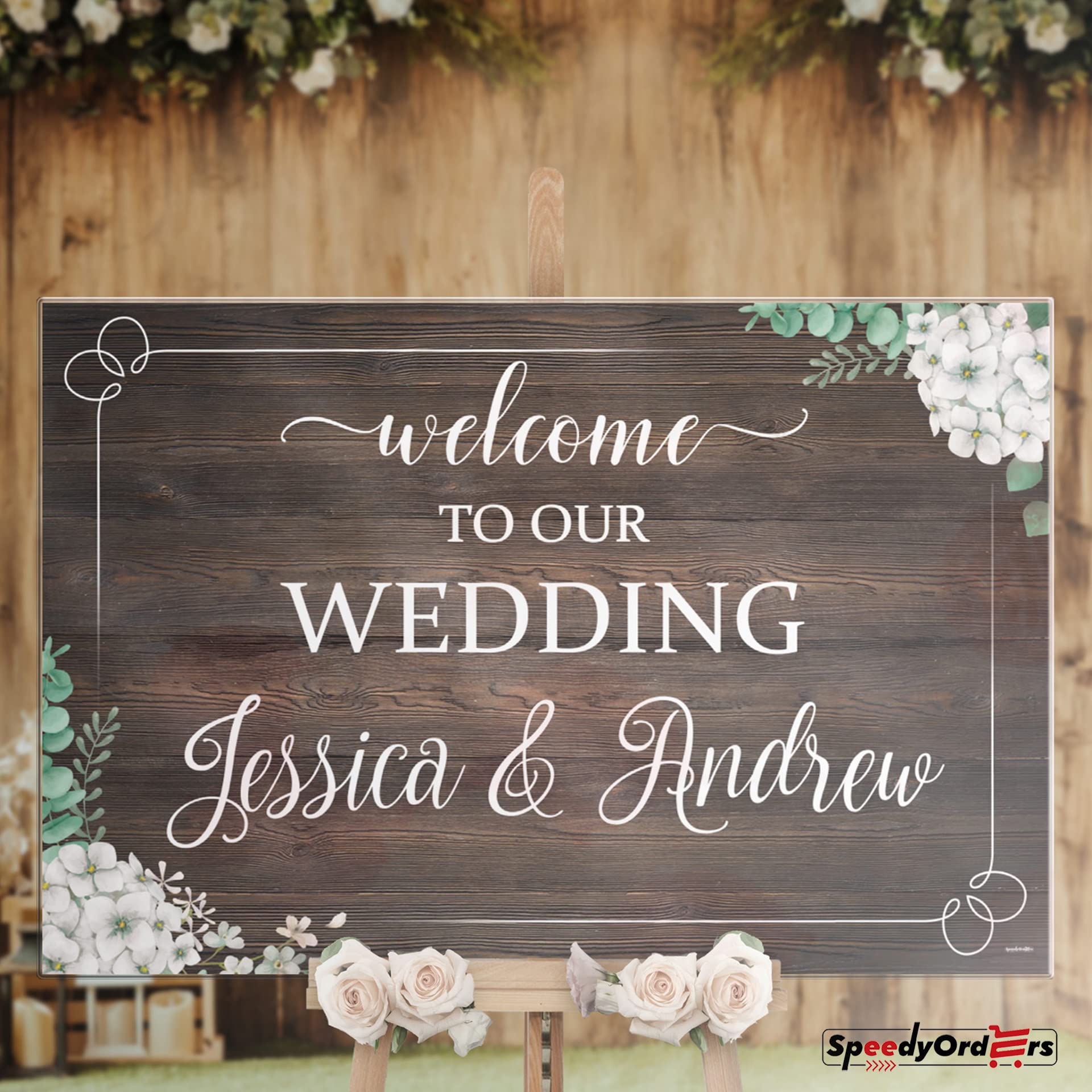 Custom Rustic Wooden Wedding Welcome Sign - Personalized Acrylic Wedding Reception Poster - Elegant Ceremony Decor for Rustic Weddings & Events