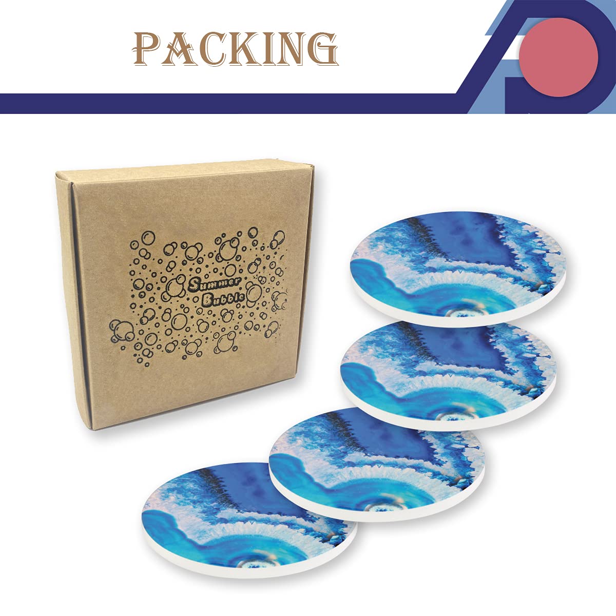Round Absorbent Ceramic Stone Drink Coasters Set of 4 - Non-Slip Cork Base for Mugs, Cups & Table Protection - Lemon Design - Perfect for Coffee, Tea & Dining Table Decor