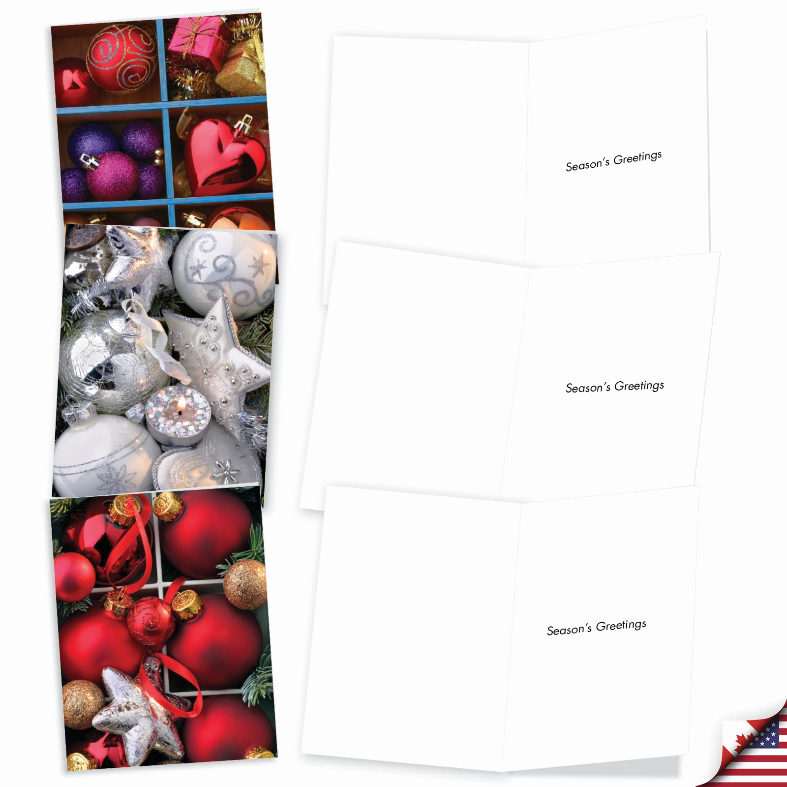 10 Beautiful Christmas Note Cards (4 x 5.12 Inch) - Holiday Greeting Cards with Ornament Photos, Boxed Set Includes Envelopes - Perfect for Christmas Gifts, Holiday Parties & Festive Home Decor