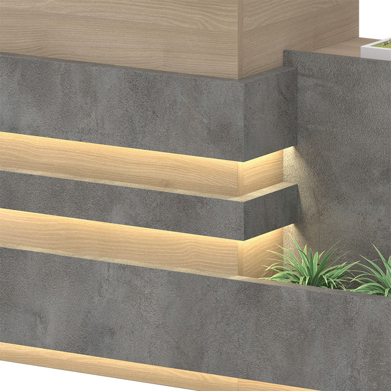 KERAN 8ft Right Panel Reception Desk - Acacia Wood & Carbon Grey Finish - Perfect for Office Lobby, Hotel Front Desk, and Corporate Reception Areas