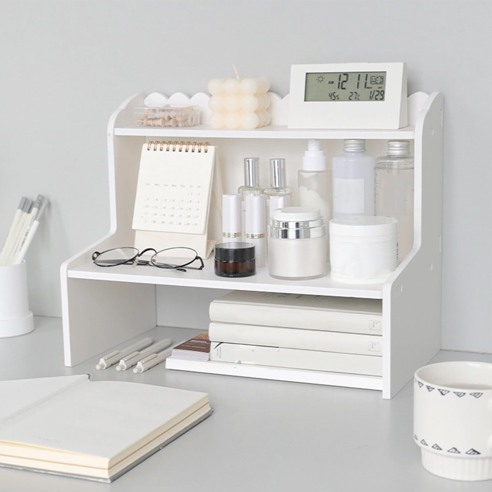 Wooden Desk Organizer - Large Wood Storage Shelf Rack for Home Office | Desktop Organizer Cabinet with Drawers | Perfect for Office Supplies, Stationery & Home Organization