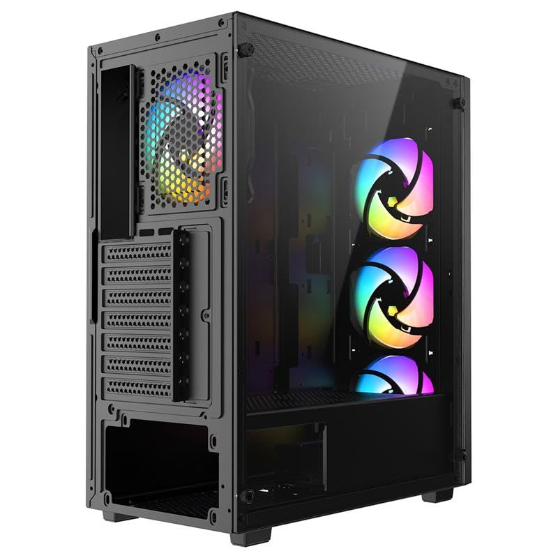 iONZ Gaming PC Computer Mini Tower Case - M/ATX Tempered Glass Mid Tower with 4 ARGB Fans | High Performance Gaming PC Case for Streamers & Esports | Perfect for Home Gaming Setup & LAN Parties
