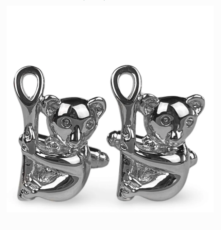 DÉCLIC Silver Koala Cufflinks for Men - Elegant Animal Design Dress Shirt Accessories for Weddings, Business & Formal Occasions